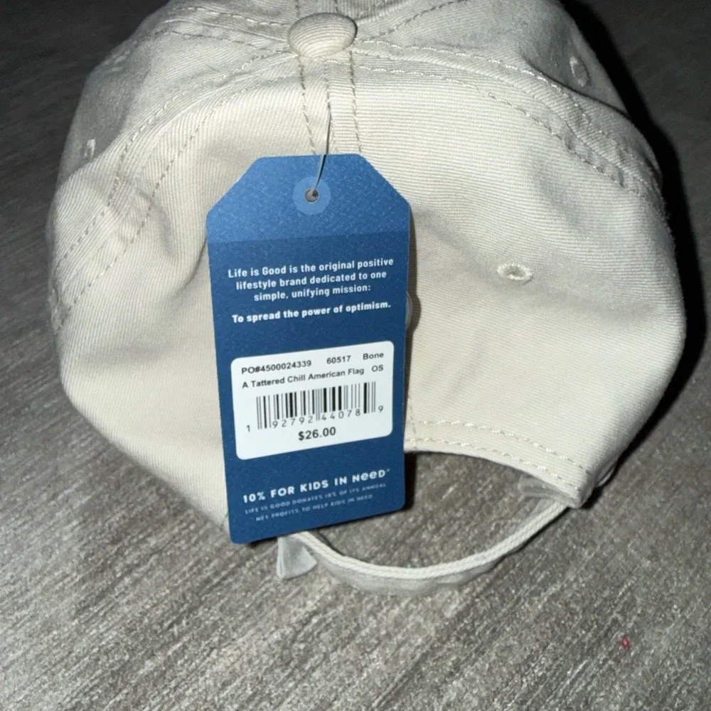Life Is Good Beige Baseball Cap with American Flag Patch